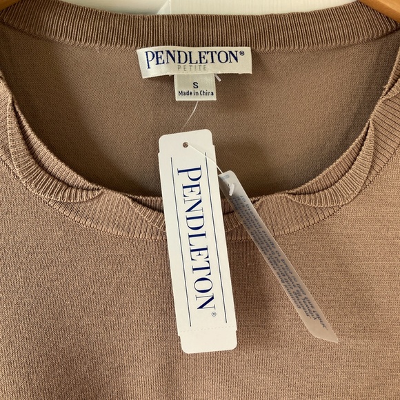 NWT Pendleton Silk Suit Sweater Short Sleeves Size SP Sable Brown Scallop Crew - Picture 2 of 15